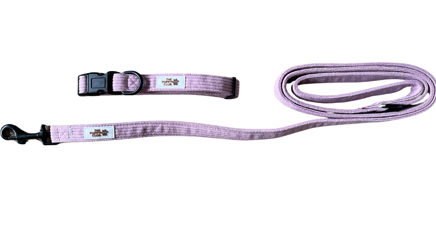 Collar and Leash Set - Corduroy Pink
