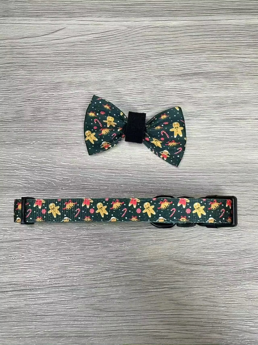 Christmas Bow and Collar Set - Gingerbread Wonderland