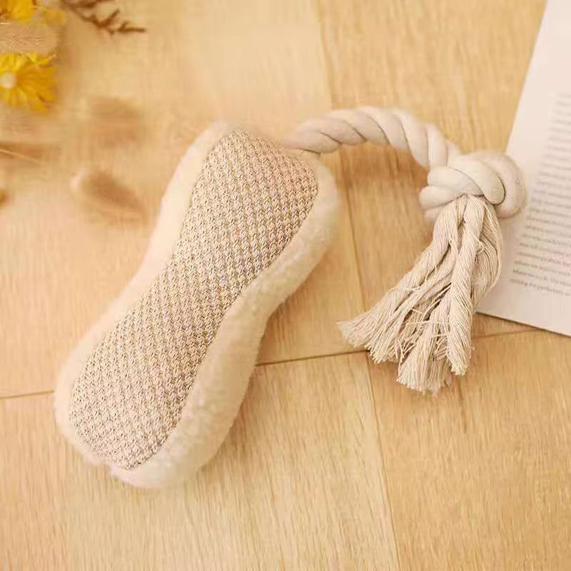 Squeaky Chew Dog Toy Plush - Linen Round Head