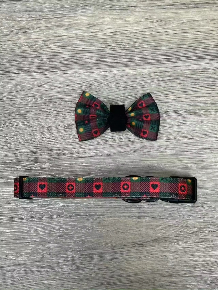 Christmas Bow and Collar Set - Holiday Plaid