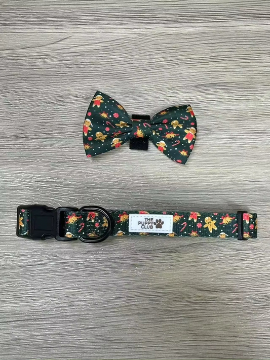 Christmas Bow and Collar Set - Gingerbread Wonderland